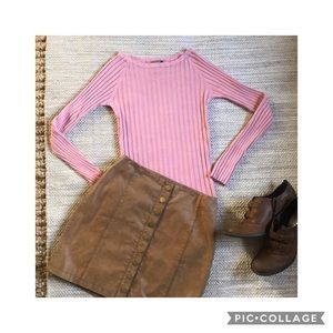Fitted Ribbed Boatneck Pink Top
